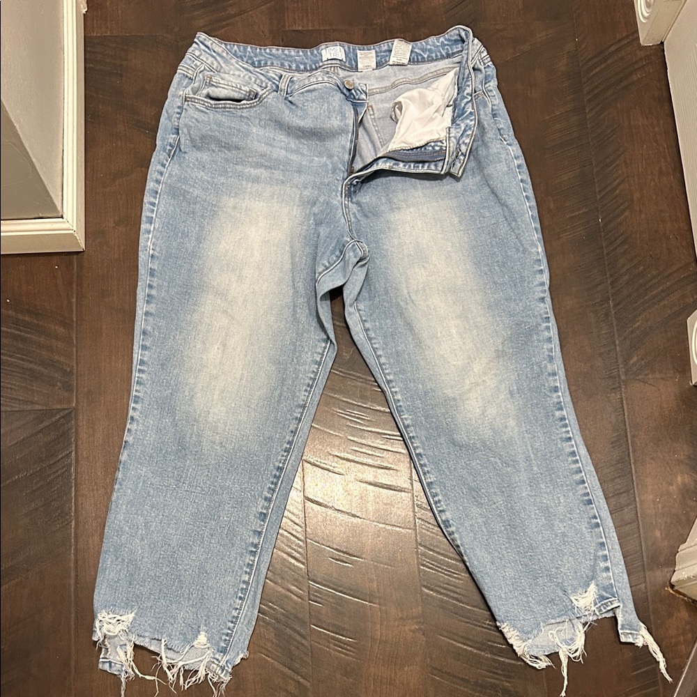 Time and Tru Light Blue Frayed Hem Boyfriend Jeans